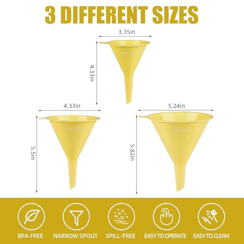 Plastic Kitchen Funnel Set of 3, Round Kitchen Funnels for Filling Bottles, Durable and Multifunctional Funnels for Filling Canning, Cooking, Lab or Car Oil (Milk Yellow) - color: Milk Yellow