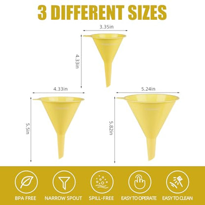 Plastic Kitchen Funnel Set of 3, Round Kitchen Funnels for Filling Bottles, Durable and Multifunctional Funnels for Filling Canning, Cooking, Lab or Car Oil (Milk Yellow) - color: Milk Yellow