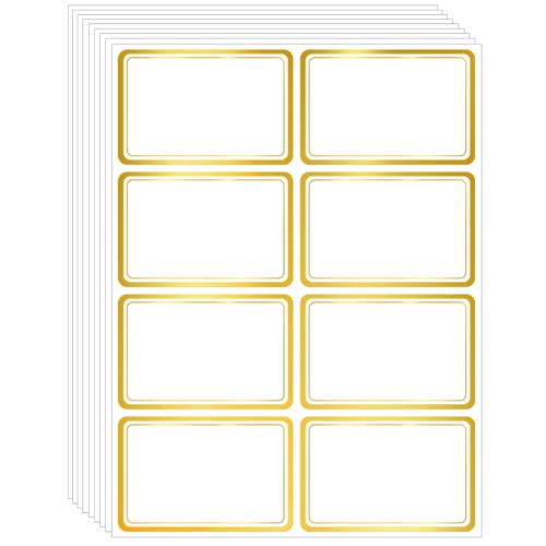 2" x 3" 200 PCS Name Labels, Waterproof Blank Name Tag Stickers with Permanent Adhesive Writable Stickers with Metallic Gold Border for School Office Home - style: golden border
