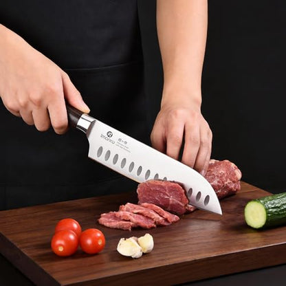 imarku Santoku Knife 7 Inch with Sharp Japanese High Carbon Stainless Steel - color: Brown and Silver
