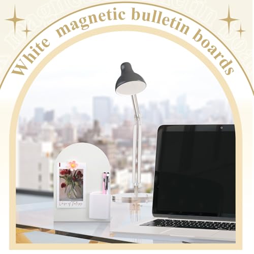 Redbaker 2 Pcs Magnetic Bulletin Board for Tabletops with 8 Flower Magnets 2 Magnetic Pen Holder 2 Pen 10 x 7 Inch Memo Display Easel Stand for Home Office School Kitchen Table Supplies (White) - color: White