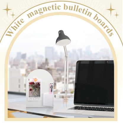 Redbaker 2 Pcs Magnetic Bulletin Board for Tabletops with 8 Flower Magnets 2 Magnetic Pen Holder 2 Pen 10 x 7 Inch Memo Display Easel Stand for Home Office School Kitchen Table Supplies (White) - color: White