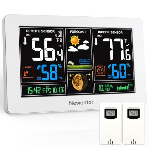 Newentor Weather Station Wireless Indoor Outdoor Thermometer,White,2Sensor - color: White, size: with 2 sensor