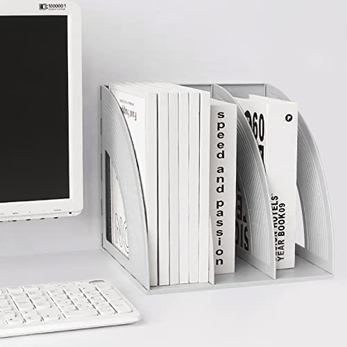 Marte Vanci Magazine File Holder Book Desktop Organizer Plastic Storage Sturdy Vertical 3 Section Folder Light Gray - color: Light Gray 3 Section