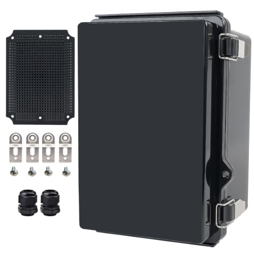 Outdoor Waterproof Electrical Box Junction Box Weatherproof IP67 ABS Plastic Enclosure Switch Router Project Box Electronics DIY Enclosure with Mounting Plate Wall Bracket Black 8.6"x6.6"x4.3" - color: Black, size: 8.6"x6.6"x4.3"