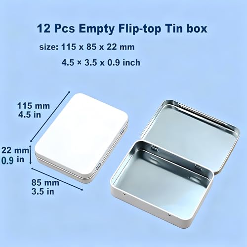 12-Pack White Hinged Tin Boxes for Hardware - color: White, size: 12 Pcs 4.5" x 3.5" x 0.9"