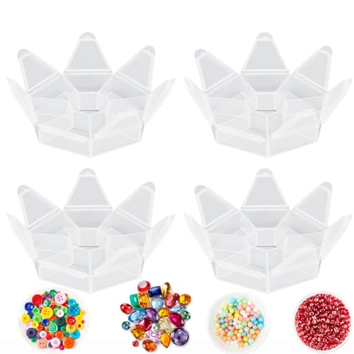 Cyrank 4pcs 7 Girds Bead Organizer, Clear Small Bead Organizers Jewelry Bead Storage Organizer Display Containers Case Box Mini Bead Storage Containers for Crafts Jewelry Screws Fishing Tackles