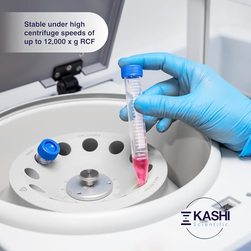Kashi Scientific 15mL Screw Cap Conical Centrifuge Tubes, Sterile Test Tubes with Blue Lids, Lab-Grade Polypropylene Plastic, Printed Graduation and Write-on Spot [15mL, 300] - size: 15mL, Conical, Sterile