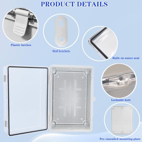 Waterproof Outdoor Electrical Box Junction Box Weatherproof IP67 ABS Plastic Enclosure Switch Router Project Box with Mounting Plate with Wall Bracket 2 Cable Glands Clear 11.4"x7.5"x5.5" - color: Clear, size: 11.4" x 7.5" x 5.5" 1pc