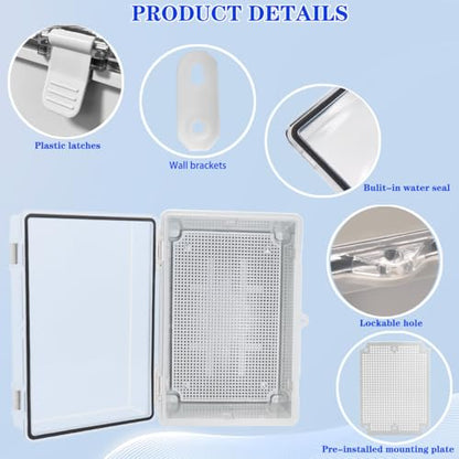 Waterproof Outdoor Electrical Box Junction Box Weatherproof IP67 ABS Plastic Enclosure Switch Router Project Box with Mounting Plate with Wall Bracket 2 Cable Glands Clear 11.4"x7.5"x5.5" - color: Clear, size: 11.4" x 7.5" x 5.5" 1pc