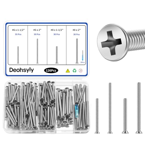 126Pcs Long Electrical Outlet Screws, #6-32#8-32 Wall Plate Switch Screws, Flat Head Phillips Machine Screws for Outlets, Light Switches & Deep Junction Boxes, 304 Stainless, with Tool - color: Silver, size: #6#8 126Pcs