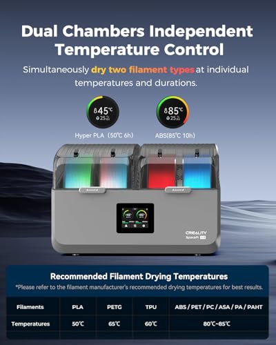 Creality Space Pi X4 Filament Dryer, 4 Spools Filament Dry Box with Dual-Chamber Heated Storage, Max 85℃ Temerature, Independent Temperature Control for PLA, PETG, ABS, TPU, Nylon, ASA - size: Space PI X4