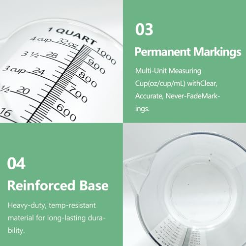Plastic Measuring Cup with Handle, Pool Chemical Measuring Cup, Plastic Measuring Pitcher for Liquid Mixing, Pouring, Lawn Care, Pet Food, Motor Oil, Laboratory and More (32, Fluid Ounces, 1000ml) - size: 32 fl oz