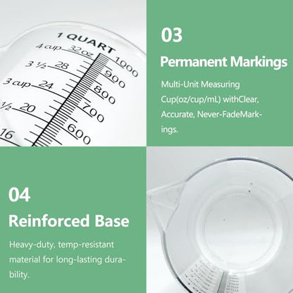 Plastic Measuring Cup with Handle, Pool Chemical Measuring Cup, Plastic Measuring Pitcher for Liquid Mixing, Pouring, Lawn Care, Pet Food, Motor Oil, Laboratory and More (32, Fluid Ounces, 1000ml) - size: 32 fl oz