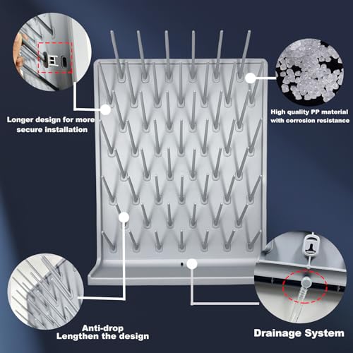 Lab Drying Rack, Grey, 52 Pegs, PP, Easy Installation - color: Gray, size: 52pegs
