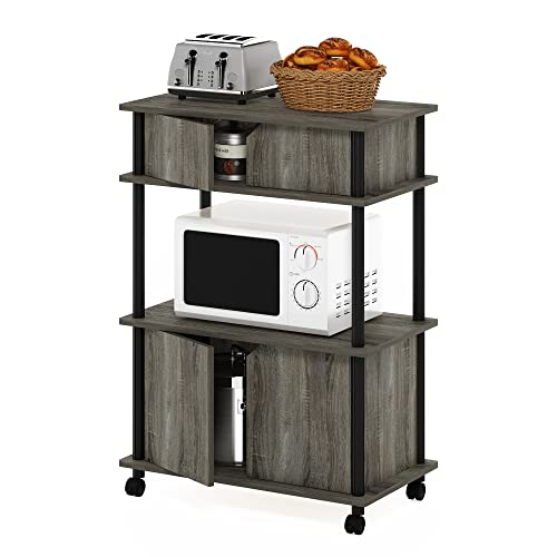 Furinno Turn-N-Tube Kitchen Storage Cart with Cabinet and Lockable Wheels, French Oak Grey/Black - color: French Oak Grey/Black, size: 3-Tier with Cabinet