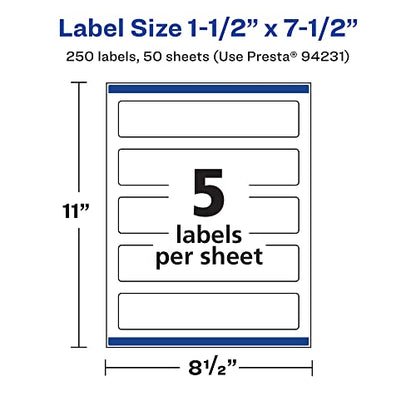 Avery Printable Durable White Rectangle Labels, Sure Feed Technology, 1.5" x 7.5", Print-to-the-Edge, Waterproof Labels, Laser & Pigment-Based Inkjet Compatible, 250 Total - style: 250 labels