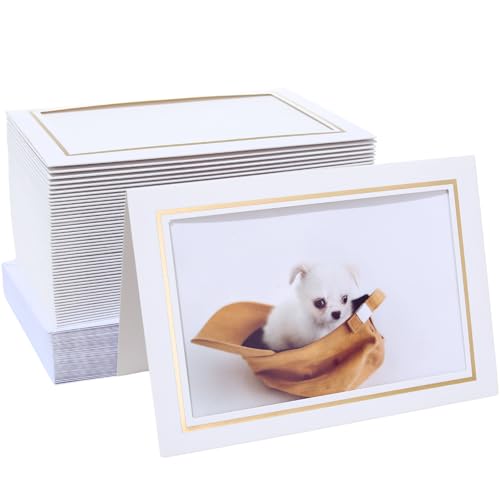 50 Sets Photo Frame Cards with Envelopes 4x6 Paper Picture Frames Bulk - color: White with Gold Lining, size: 4X6