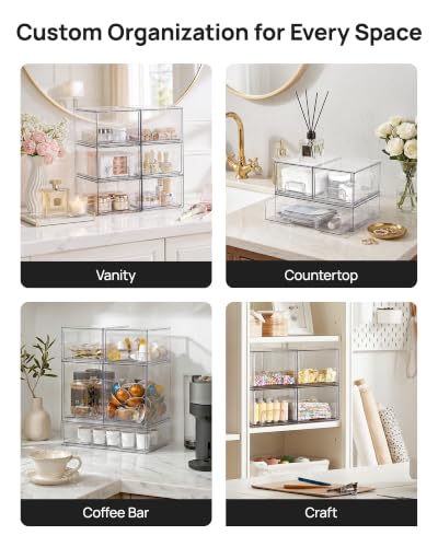 Vtopmart Clear Stackable Storage Drawers Set of 7, Plastic Organizer Bins - style: 4 Small+2 High+1 Wide