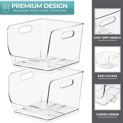 Sorbus Clear Pantry Organizer with Stackable Storage Bins, Open Front - size: Medium Square, style: 8 Pack