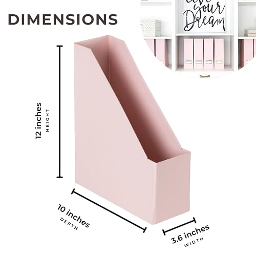 BLU MONACO | Cardboard Magazine File Holder Set of 6 Pink | Vertical Magazine File Holder with Gold Label Slots | Standing File Holder and Cardboard Bins for Shelves Desk Storage - color: Pink