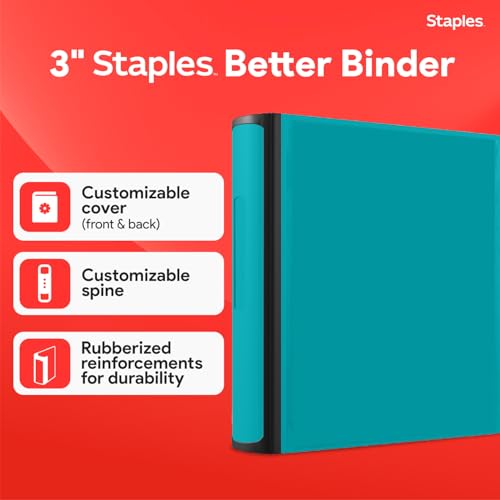 Staples Better Binder, 2-Inch D-Ring View, Teal, 540 Sheets - color: Teal, size: 2-Inch