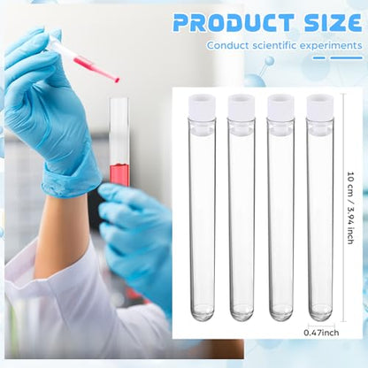 100 Pake 8 ml Clear Test Tubes with Caps 12x100mm Plastic Vials Test Tubes for Scientific Experiments Halloween Christmas Scientific Themed Birthday Party Supplies Candy Storage (White) - color: White