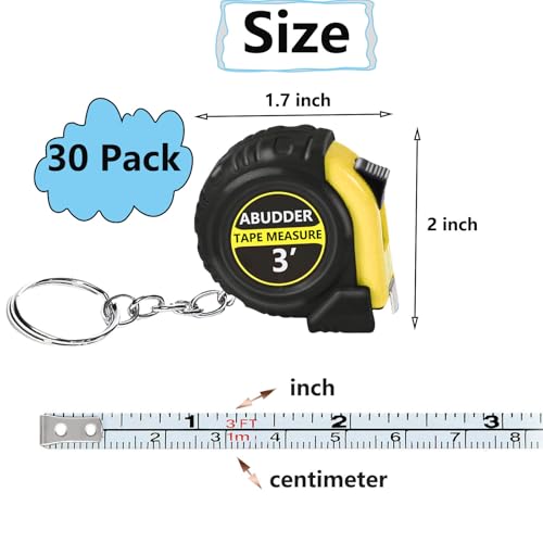 30 Pack Small Tape Measure Keychains,Mini Tape Measures Retractable,Pocket Measurement Tape Bulk Easy Read 3 Feet - color: Yellow