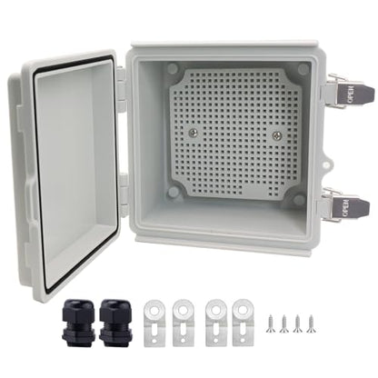 Waterproof Junction Box, ABS Plastic Electrical Box with Stainless Steel Latch, Hinged Cover Electric Project Enclosure Box with Mounting Plate, Wall Brackets & Cable Gland 5.9"x5.9"x3.5" - color: Grey, size: 5.9"x5.9"x3.5"