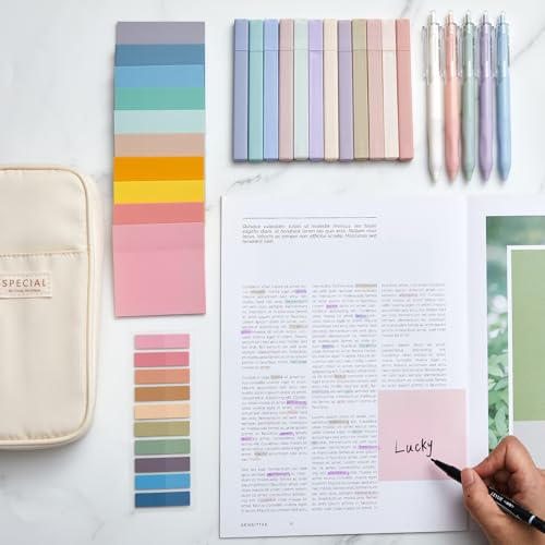 Jutom 39 Pcs Aesthetic Book Annotation Kit,Cream,Cute Style - color: Cream, style: Cute Style