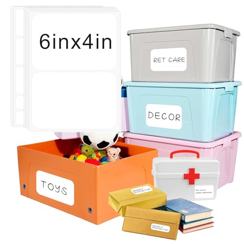160 Pcs Labels for Storage Bins, Removable Labels for Storage Bins, Tear Resistant No Residue Storage Bin Label, Matte White Blank Box Label for School, Home, Business,three sizes - size: 6inx4in(3 sizes)