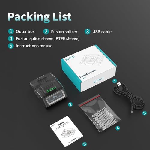 SUNLU Filament Connector, Filament Splicer with 200Pcs PTFE Sleeve for 3D Printer Filament 1.75mm, Fast Heating Up to 240°C, Compatible with PLA PETG TPU ABS PA Nylon - style: Filament Connector - 200pcs Ptfe