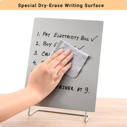 Magnetic Bulletin Board with Stand – Small Dry Erase Memo Board – Tabletop Metal Easel for Magnet Display – 10x8 Inches + 2 Magnets