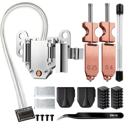 2PCS 0.25/0.4MM AD5X Nozzle Kit and 1PCS Hotend Heating Assembly Kit, All Metal Quick-Detachable Nozzle Kit, 600mm/s High-Speed, with 2 Silicone Sock, 2 Nozzle Brush, 20 Cleaning Needles, Tweezer - size: 30PCS
