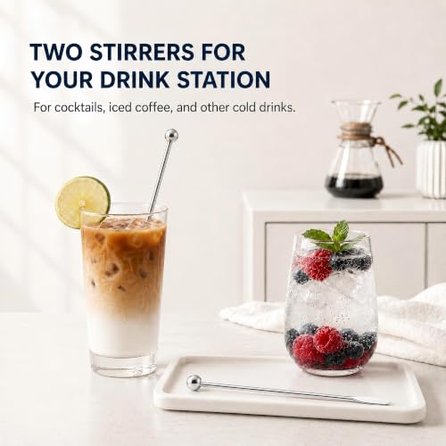 2-Piece Coffee Stirrers, 7.5-Inch Stainless Steel Reusable Drink Stirrers