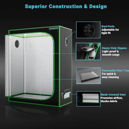 2x4 Grow Tent Kit with LED Grow Light, 48"x24"x60" 1680D Mylar Indoor Grow Tent Starter System with AG1000 100W Full Spectrum Dimmable Plant Light for Hydroponics, Herbs, Vegetables, Seedlings - size: 48" x 24" x 60"