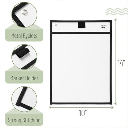 Mr. Pen- Reusable Dry Erase Pocket Sleeves, 10" x 14", 12 Pack, Black - color: Black, size: 12 Pack