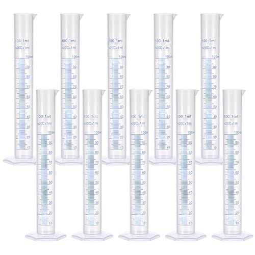 100ml Graduated Cylinder Plastic Transparent Measuring Cylinder, 2-Sided Marking Clear Plastic Cylinder Lab Cylinders Science Measuring Cylinder for Home School Laboratory Supplies(10 Packs)