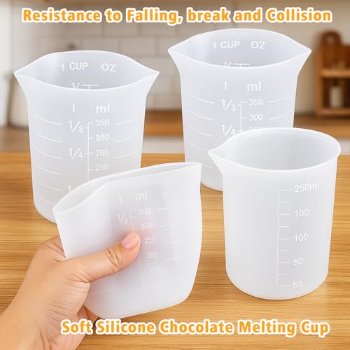 Palksky Silicone Measuring Cups for Melting Chocolate, 6PCS Chocolate Melting Cup with 250 & 350ml Capacity, Reusable Baking Supplies for DIY Chocolate Molds - size: 250ml*3+350ml*3