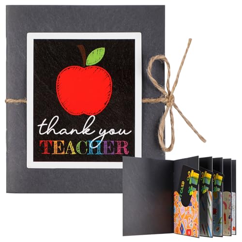 ReliThick Teacher Appreciation Gift Card Holder 5 Slots, 4.3 x 3.5 Inch Thank You Teacher Gift Card Booklet Sleeves Postcard Money Booklet Holder for Appreciation (Chalkboard Style) - style: Chalkboard Style