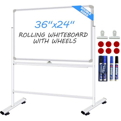 Dry Erase Board with Stand 36"x24" Double-Sided Magnetic Mobile whiteboard - style: Double-sided 36x24 Inches