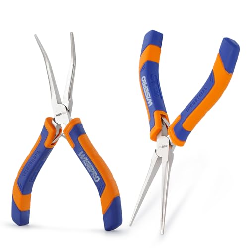 2 PCS 6" Mini Needle Nose Pliers Set, Straight and Bent Long Nose Pliers with Comfort Grip Handles, Small Needle Nose Plier for Jewelry Making, Handmade Craft - style: Straight & Bent Needle Nose Pliers Set-Blue