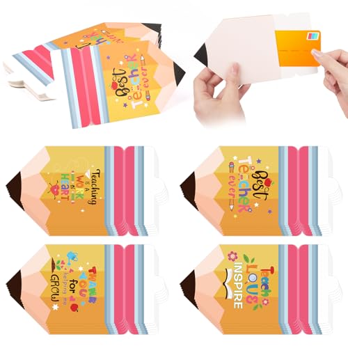 LOKIPA 24PCS Teacher Gift Card Holders, Pencil Gift Card Holder Back to School Gifts Teacher Appreciation Gifts Cards Thank You Greeting Bulk for Graduation Party Supplies