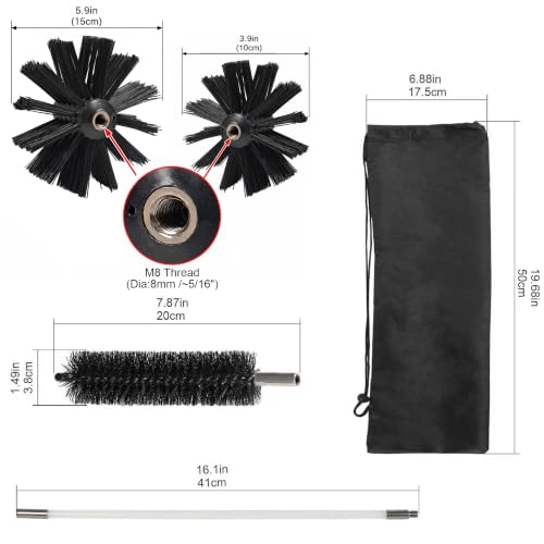 30 Feet Dryer Vent Cleaning Brush Kit, Multi-Purpose lint Cleaning Brush with 4" and 6" Brush Head, Professional Lint Cleaning Accessories for Chimneys, Ducts, Dryers, Crevices