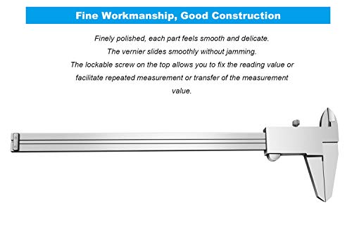 8 Inch / 20 cm Micrometer Vernier Caliper, Stainless Steel Precision Measuring Tool (Inch/Metric), Depth/Inside/Outside/Step Measurement, Accuracy 0.001" / 0.02mm