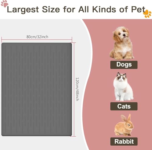 Largest Dog Food Mat, 48"x32" Silicone Dog and Cat Mat for Food and Water Bowls, Thinken Waterproof Non-Slip XXXL Pet Feeding Mat for Floors (Grayish Blue) - color: Grayish Blue, size: 48"x32"