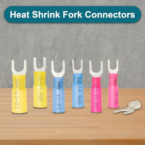 220PCS #8#10 Heat Shrink Fork Connectors, 22-10AWG Fork Terminals - size: 22-10AWG, style: 220PCS Kit