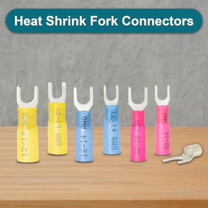 220PCS #8#10 Heat Shrink Fork Connectors, 22-10AWG Fork Terminals - size: 22-10AWG, style: 220PCS Kit