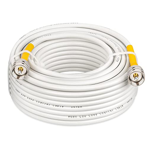 MOOKEERF CB Coax Cable 50ft,RG8x Coaxial Cable UHF PL259 Male to Male CB Antenna Cable,PVC White Marine Antenna Cable for CB Radio,HAM Radio,VHF Radio,SWR Meter,Antenna Analyzer,VHF Marine Antenna - size: 50FT