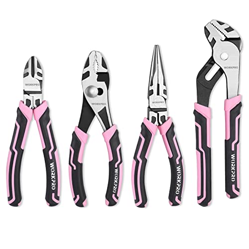 WORKPRO 4-Piece Pliers Set, Premium CR-V Construction Pliers Tool Sets - color: Pink